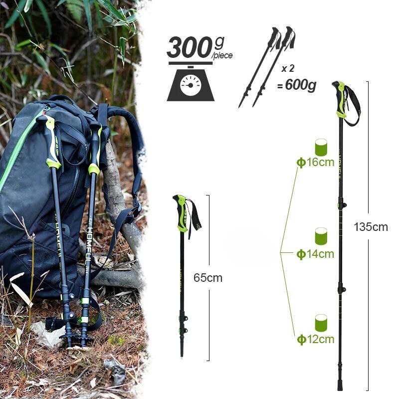 Goutime Bâton De Randonnée – Alliage Aluminium, 6 Sections, Hauteur Max 123 Cm – Poignée EVA, Sac Inclus – Multifonctions : Sifflet, Feu, Boussole, Cuillère, Tournevis