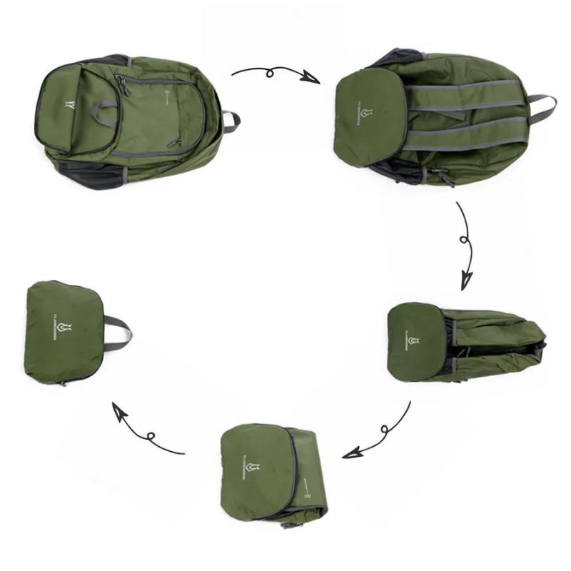 sac à dos randonnée pliable avec rangement pratique sur fond blanc