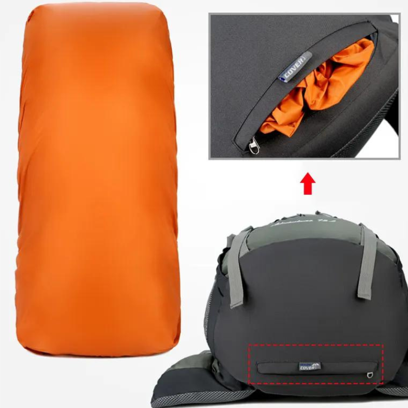 sac à dos randonnée trekking 75l vert avec housse de pluie