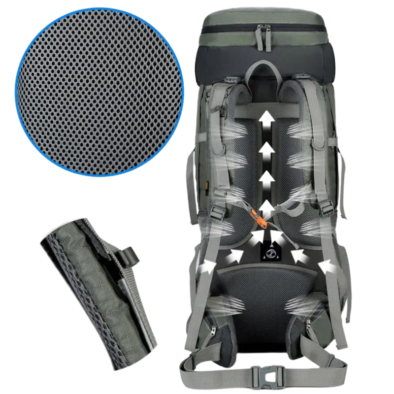 sac à dos randonnée trekking 75l vert respirant