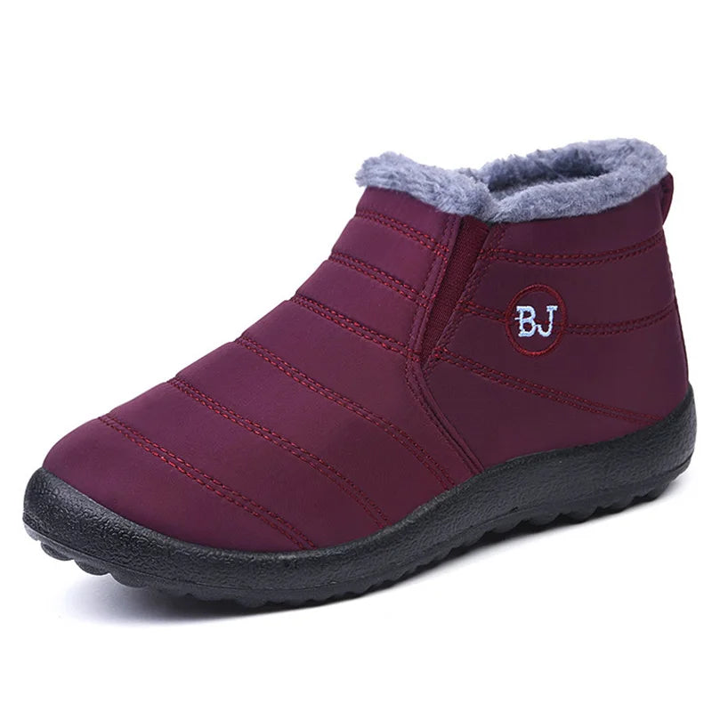 Bottes d'hiver imperméables avec doublure polaire bordeaux