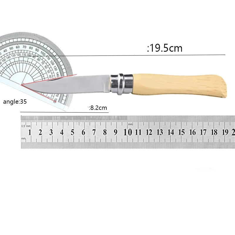 Couteau à fruits pliant avec manche en bois dimension