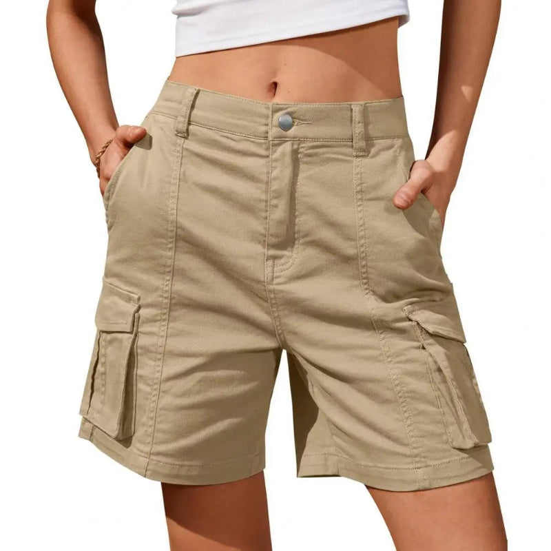 Short cargo taille haute pour femme beige