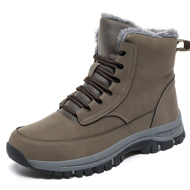 Bottes de neige en cuir imperméables pour hommes marron