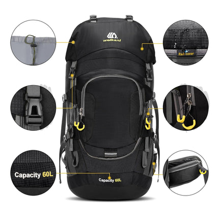 Sac à dos de randonnée étanche avec housse de pluie 60L
