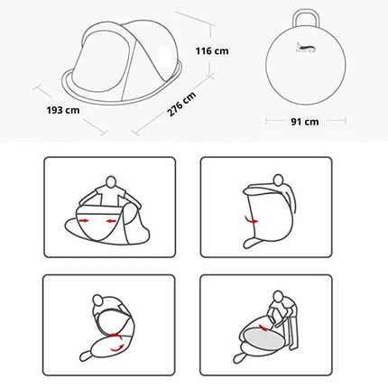 dimensions Tente de Randonnée 3/4 Personnes à Déploiement Automatique