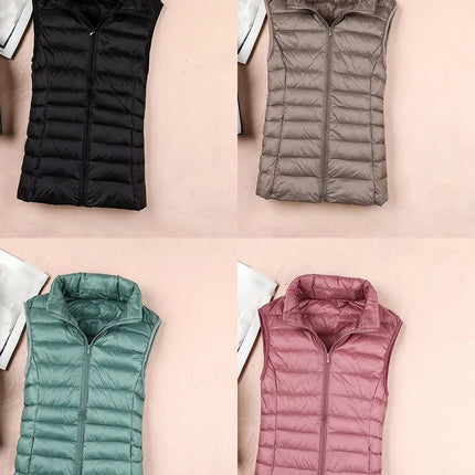 Doudoune sans manches femme en 4 couleurs : noir, taupe, vert sauge et rose poudré
