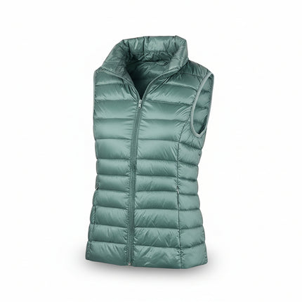 Doudoune sans manches femme en duvet vert sauge