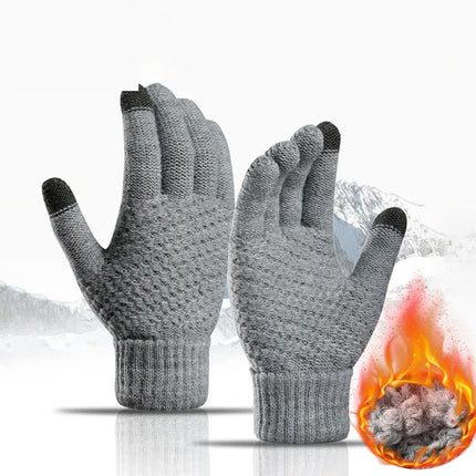 Gants tricotés tactiles gris, paume et dos de la main