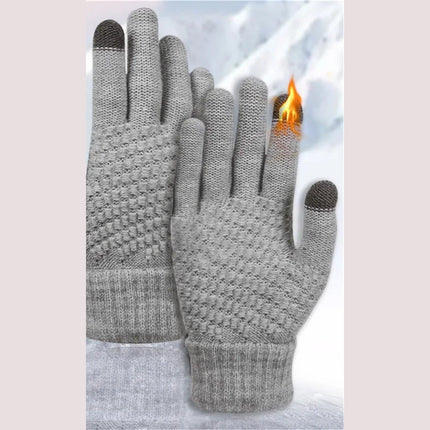 Gants tricotés tactiles gris avec pastilles sur pouce et index