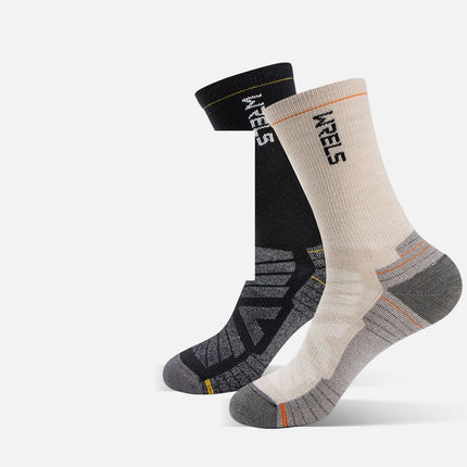 Chaussettes de randonnée en laine mérinos écru et noir