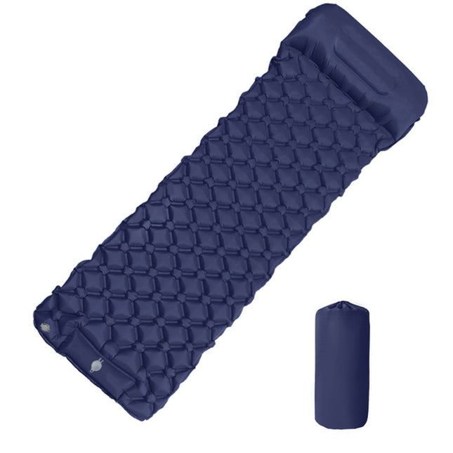 Matelas gonflable de randonnée bleu marine avec oreiller intégré et sa housse