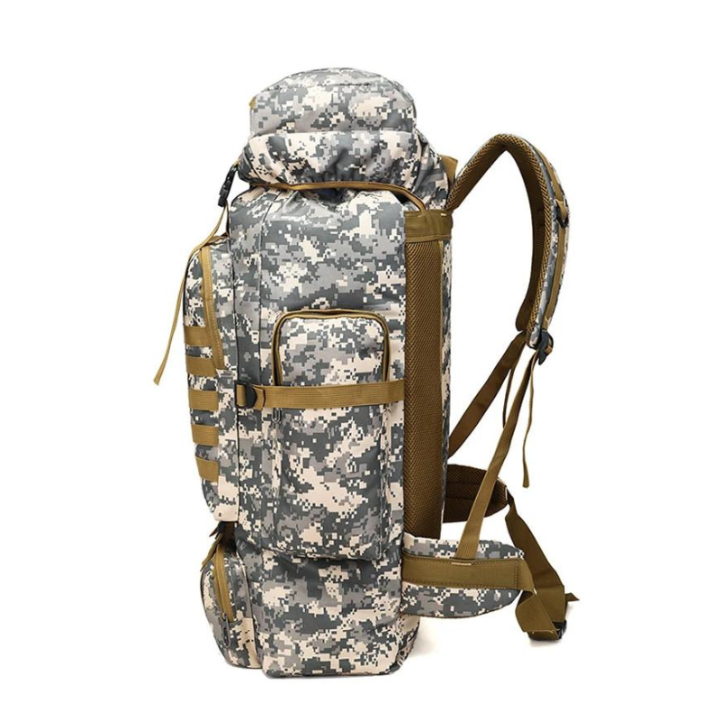 sac à dos randonnée homme 80l camouflage vue de profil